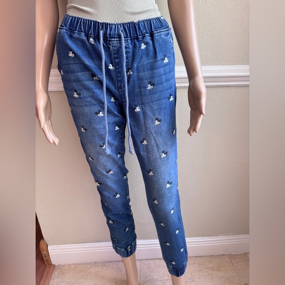 Blue  jeans jogger style with Mickey Mouse Print extra  small used - Picture 1 of 9